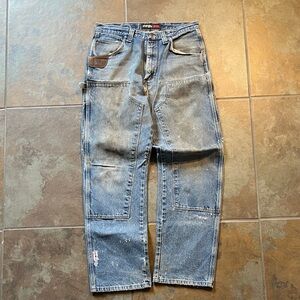 VTG distressed wrangler double knee wide leg carpenter jeans, repaired